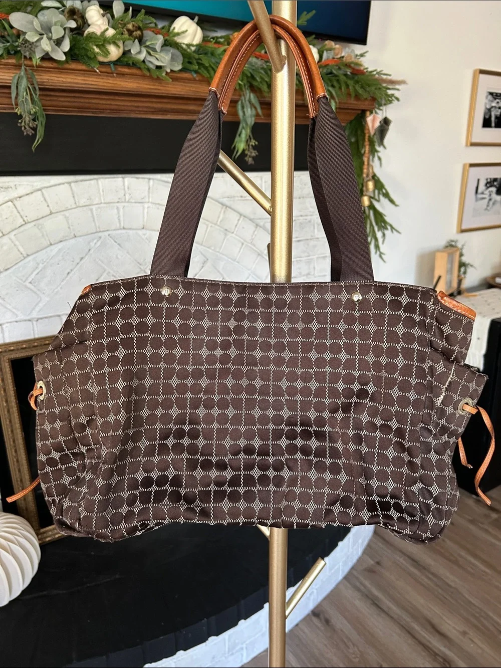 Kate Spade ♠️ New York Brown Tote with Red & Brown Center Stripe